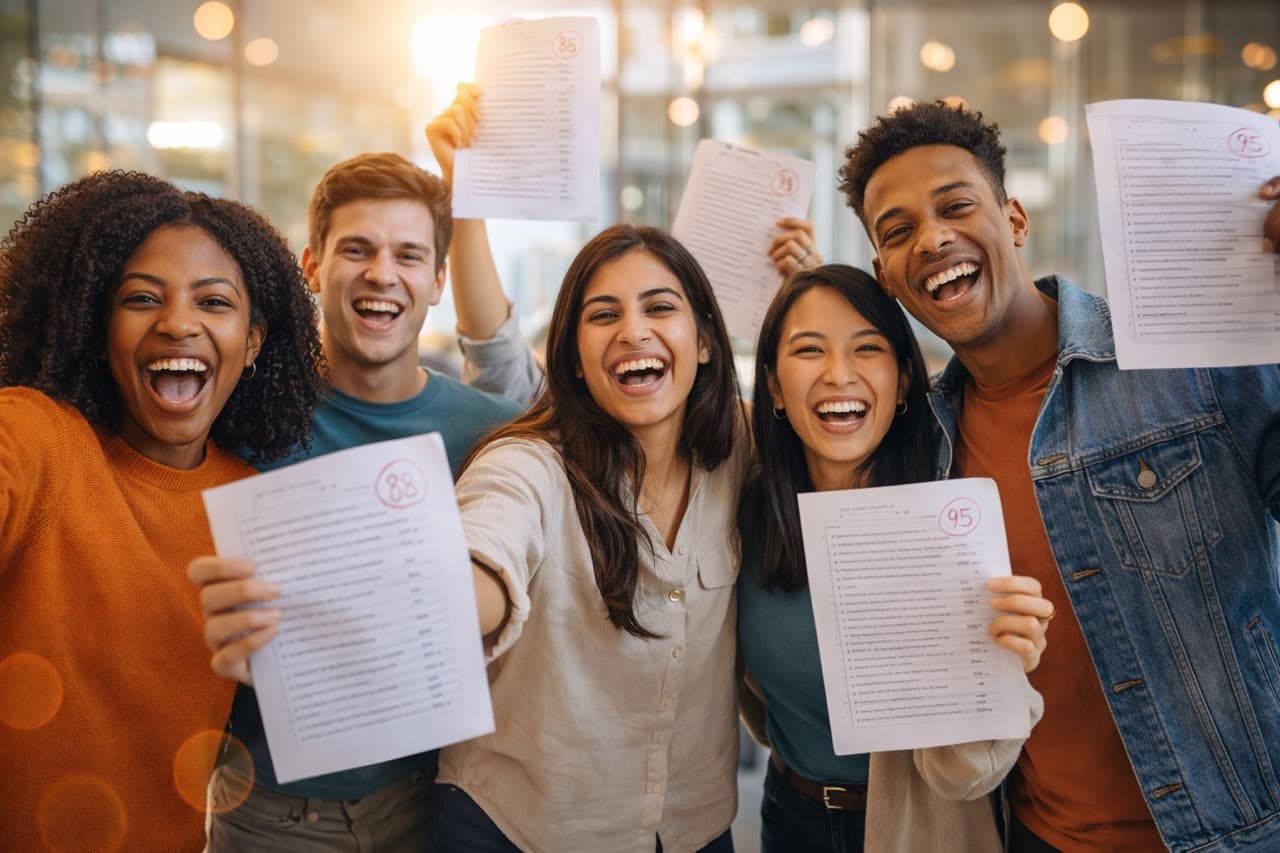 Student celebrating passing their Praxis exam