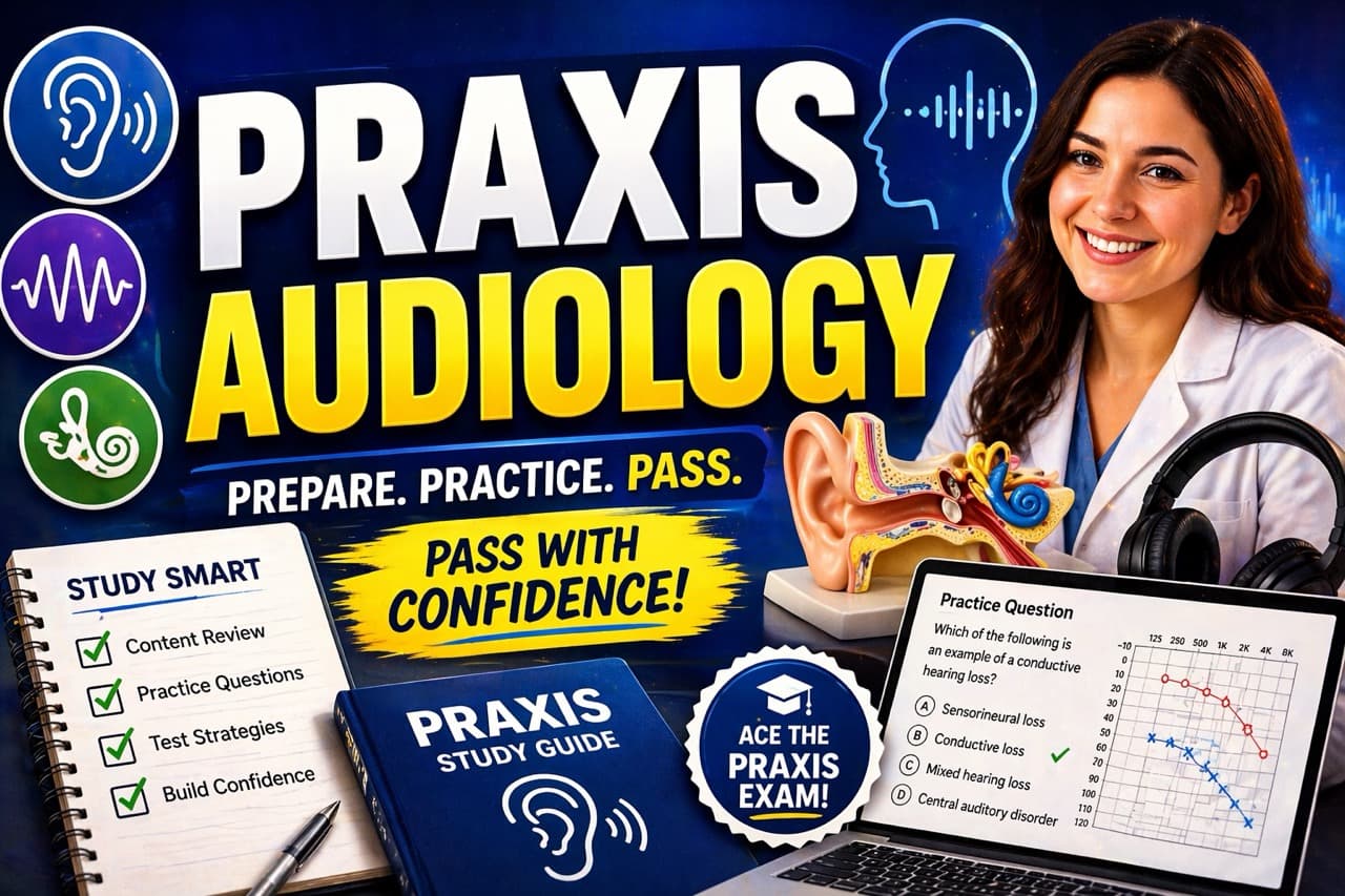 Praxis Audiology 5343 exam preparation - audiologist studying with strategic tutoring for audiology certification