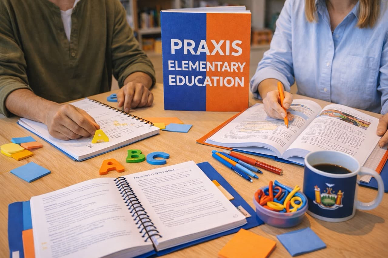 Praxis Elementary Education exam preparation - student studying multiple subjects with strategy-based tutoring approach