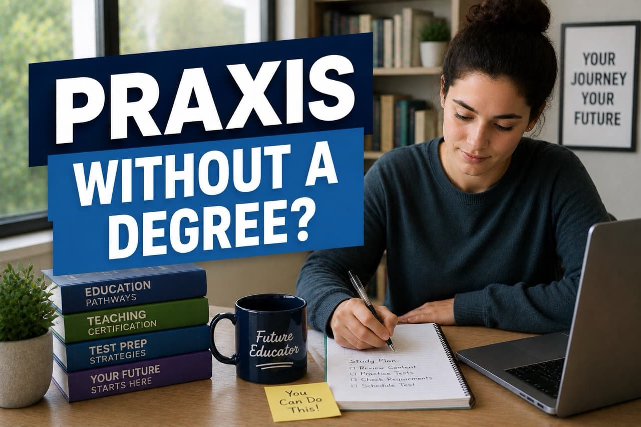 Person studying for the Praxis exam without a traditional degree